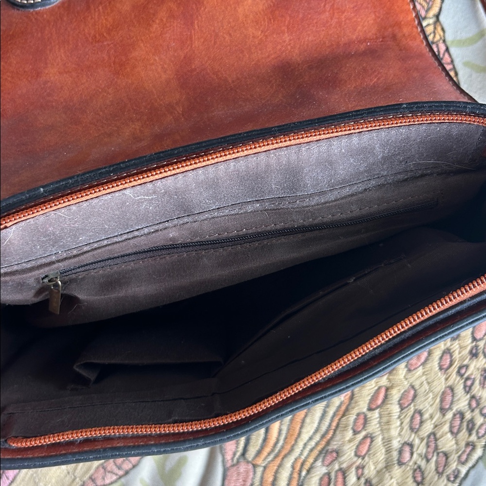 Heart Accent Faux Leather Shoulder Bag - Tan, Brown and Red - Picture 6 of 7